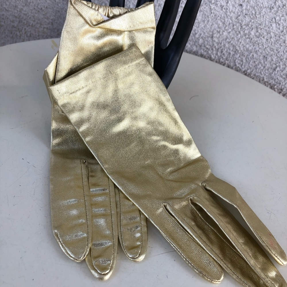 Glam Gold nylon metallic gloves sz M 6.5